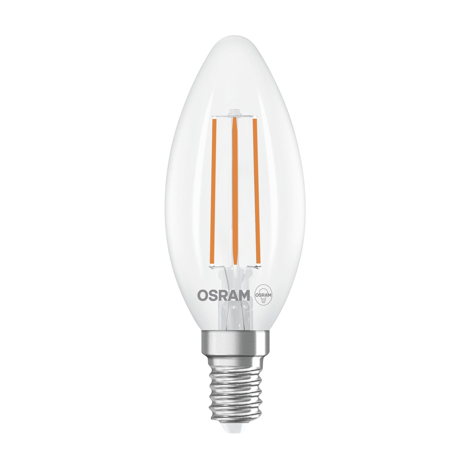 LED filamentpære kronelys E14 3,8W 4000K 806lm klar OSRAM forfra