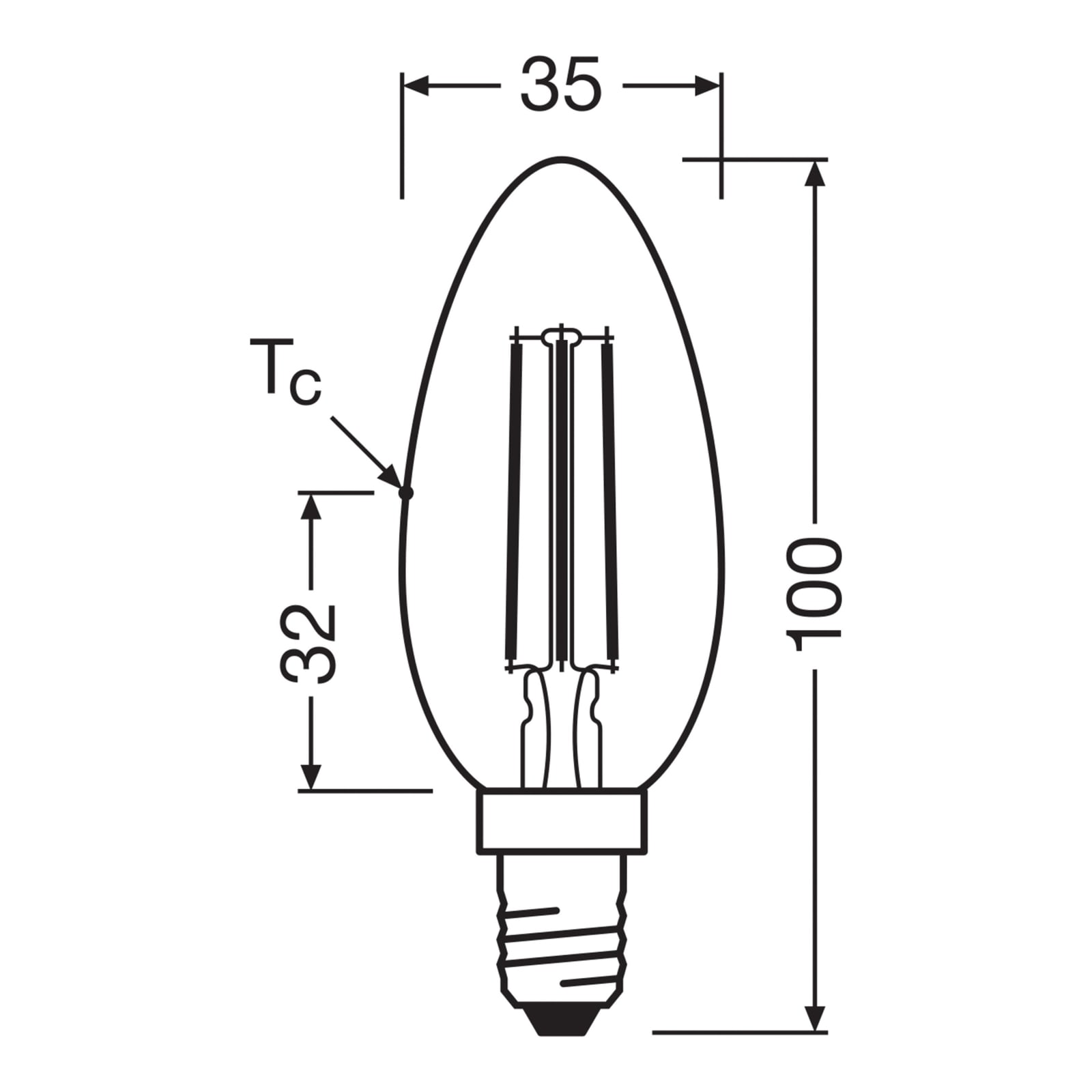 LED filamentpære kronelys E14 3,8W 4000K 806lm klar OSRAM bakside