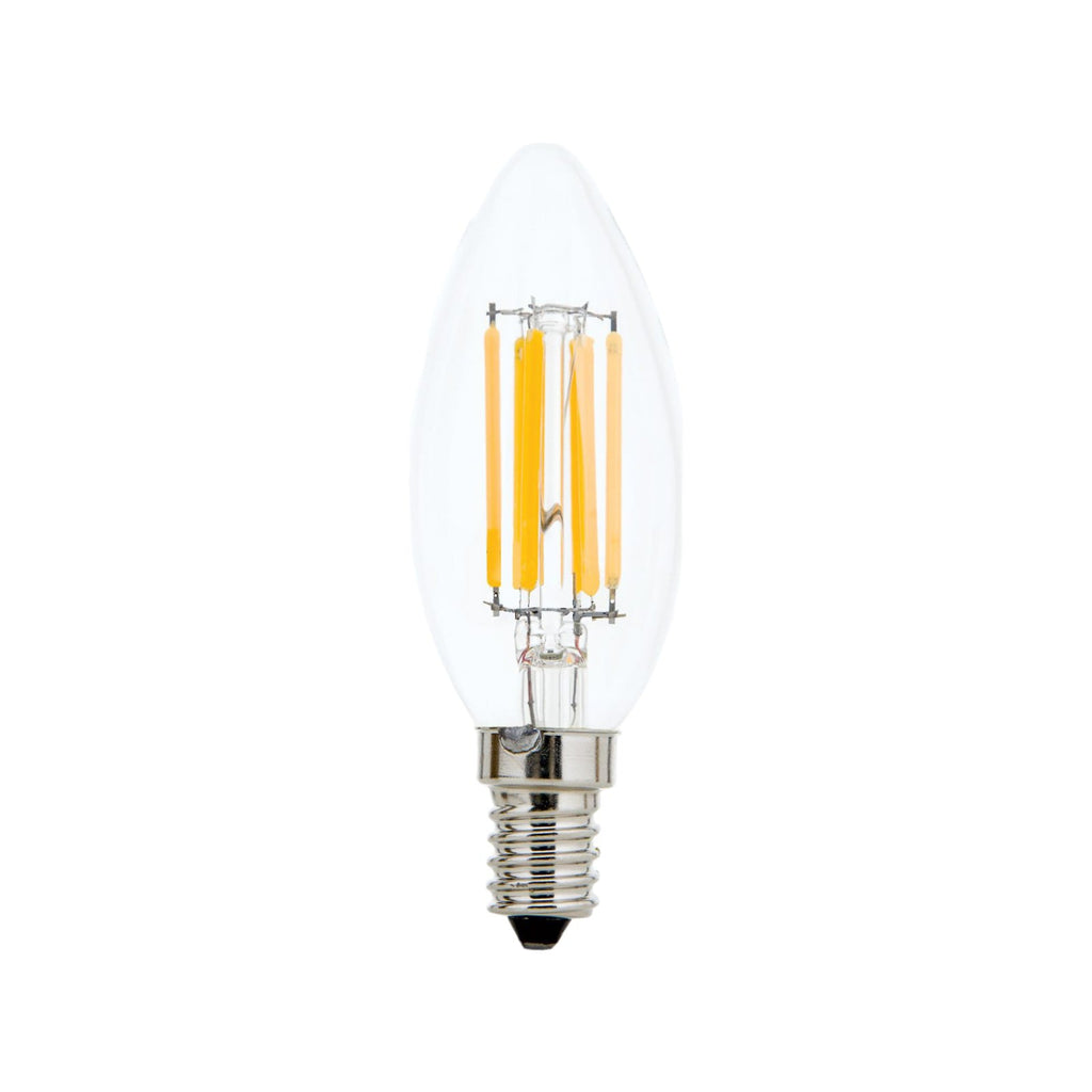 LED filamentpære kronelys E14 C35 6W 2700K dimbar klar - ORION forfra