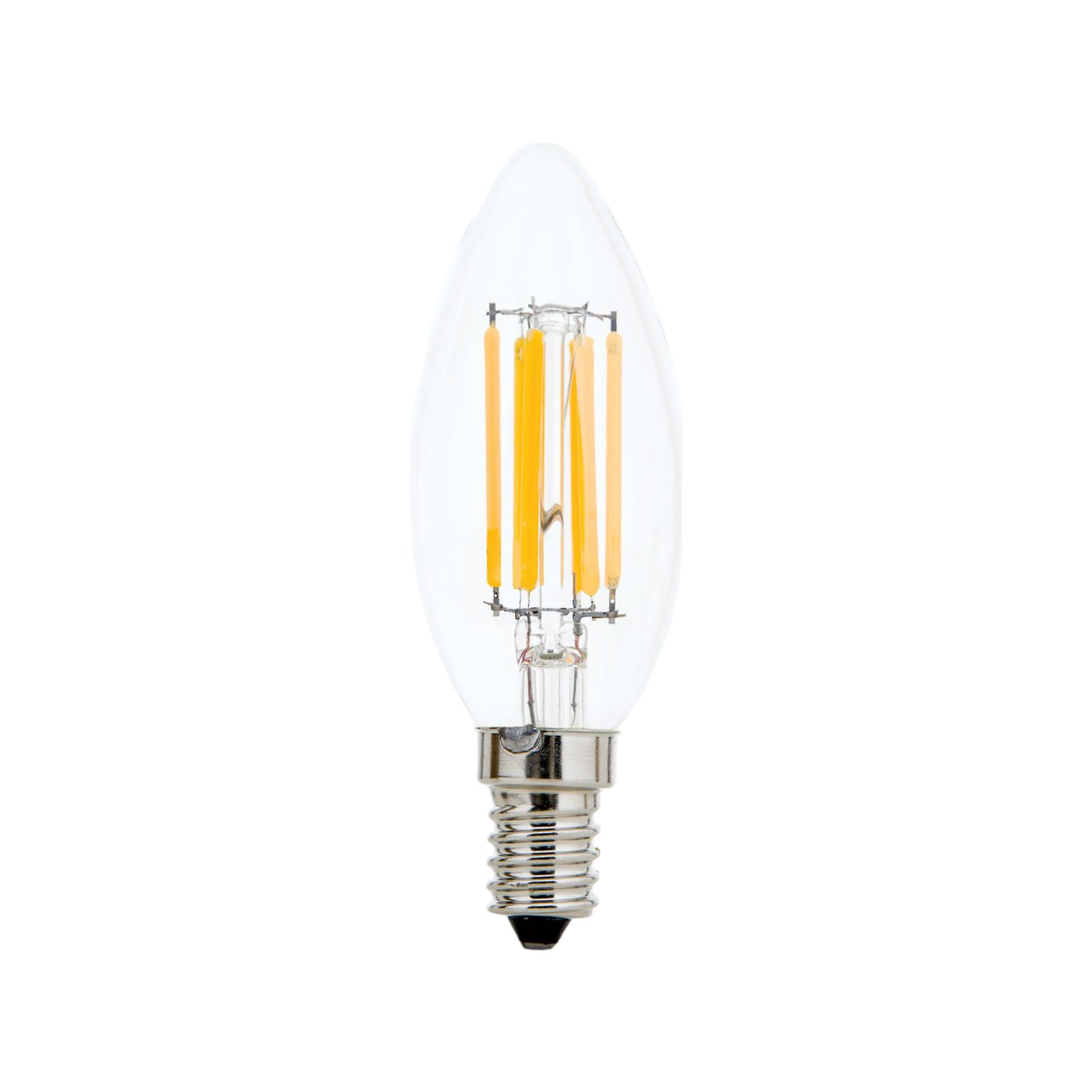 LED filamentpære kronelys E14 C35 6W 2700K dimbar klar - ORION forfra