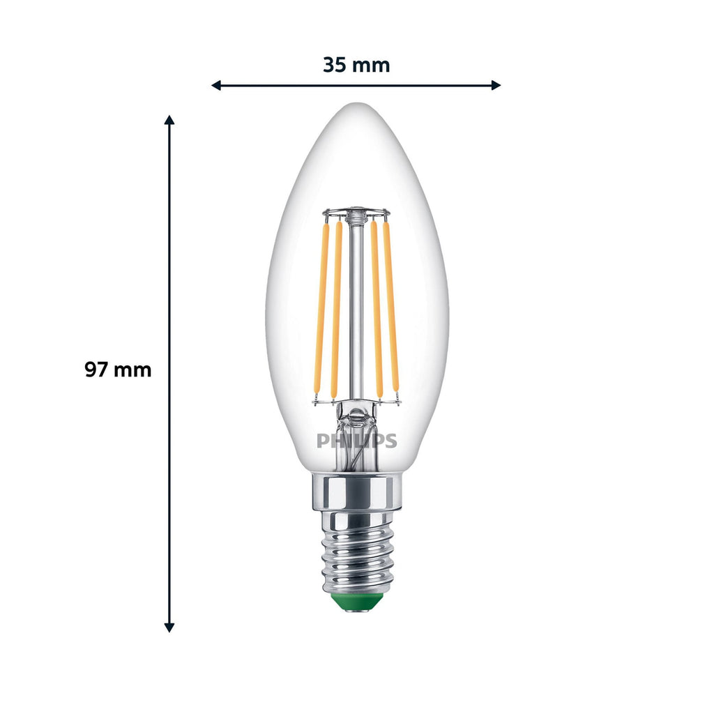 LED filamentpære kronelysform E14 2,3W 2700K klar 3-pk Philips detalj