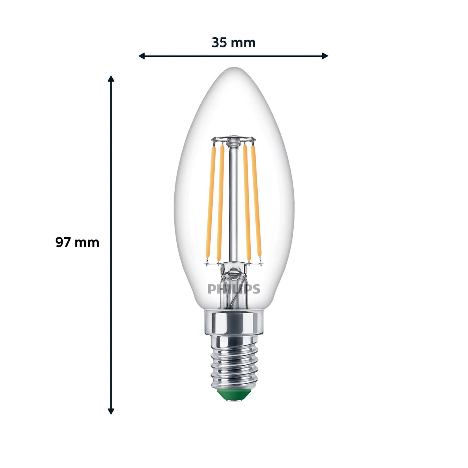 LED filamentpære kronelysform E14 2,3W 2700K klar 3-pk Philips detalj