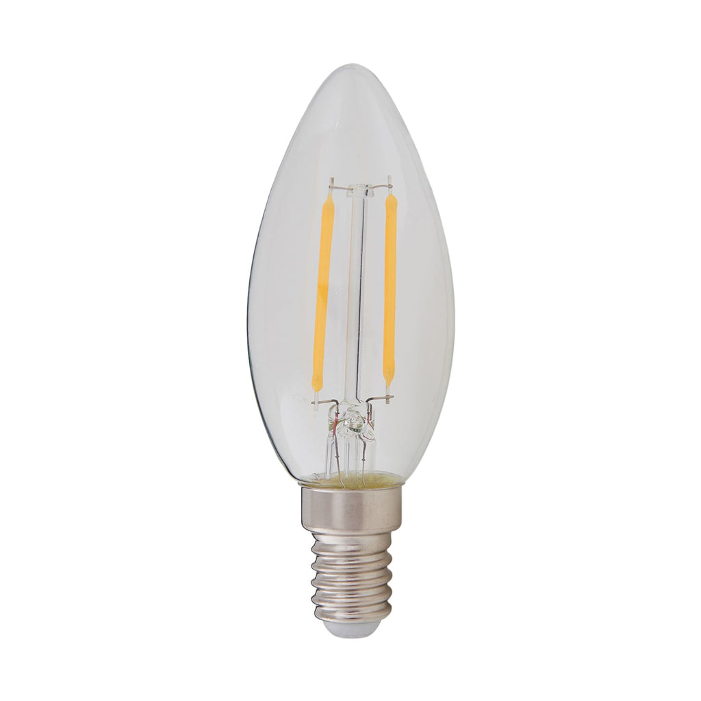 LED filamentpære kronelysform E14 2W 2700K klar glass - Lindby forfra
