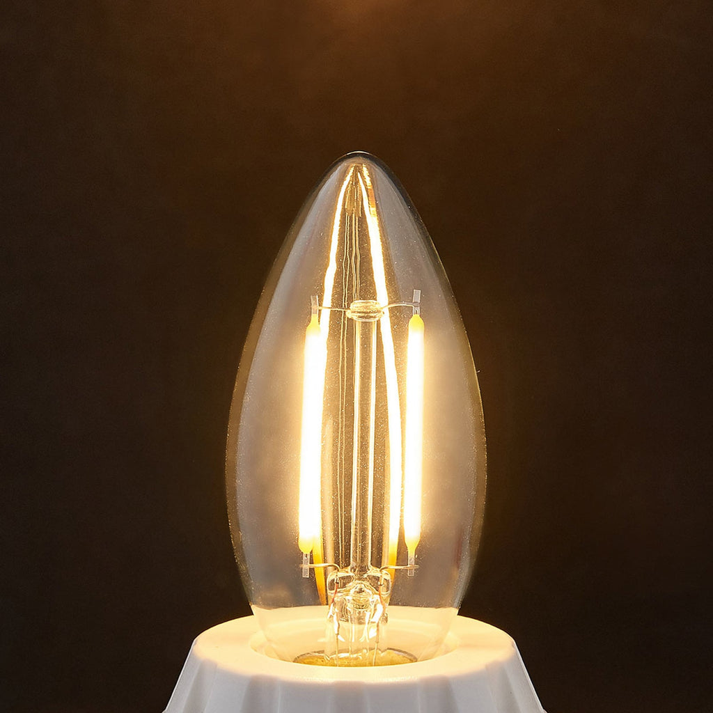 LED filamentpære kronelysform E14 2W 2700K klar glass - Lindby bakside