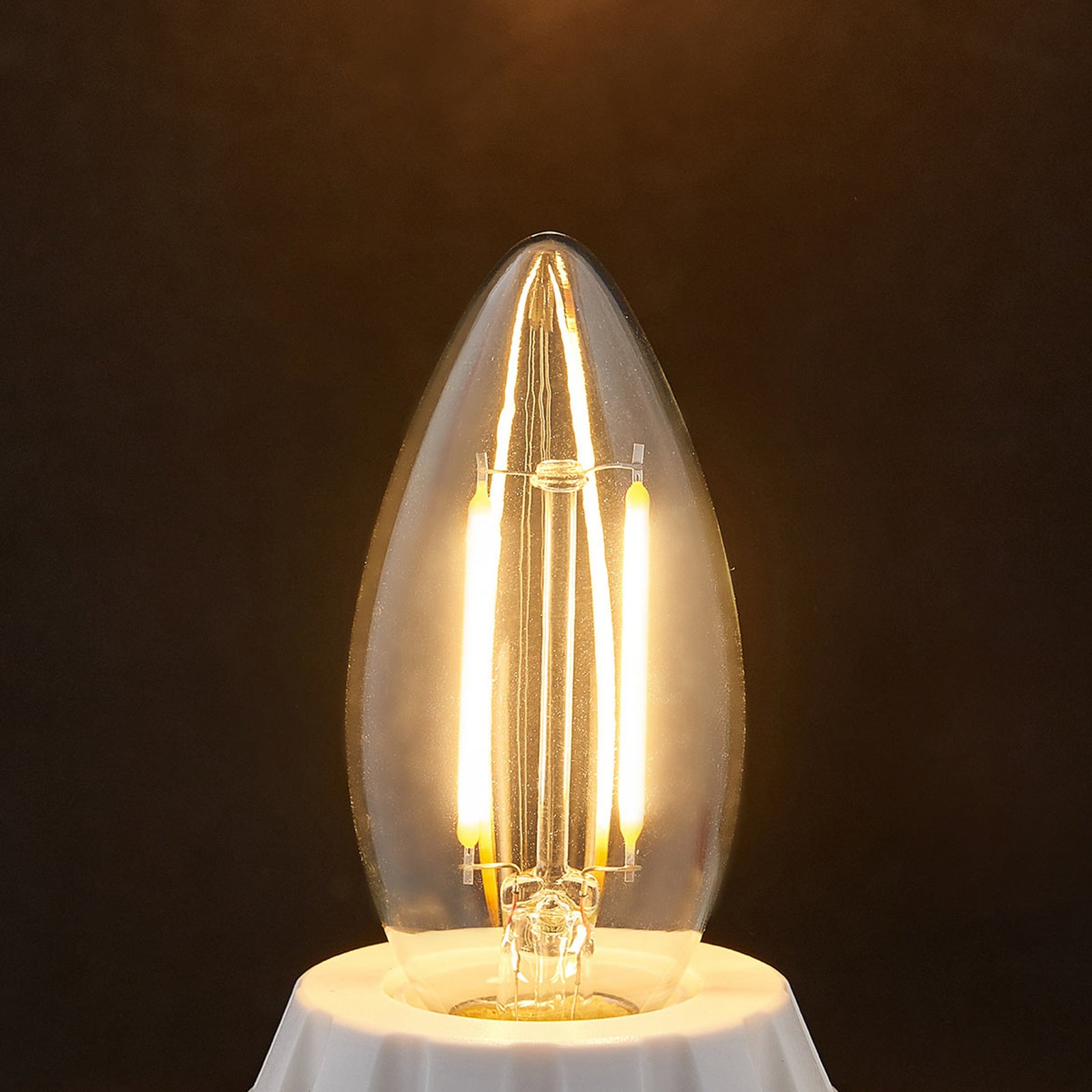 LED filamentpære kronelysform E14 2W 2700K klar glass - Lindby bakside