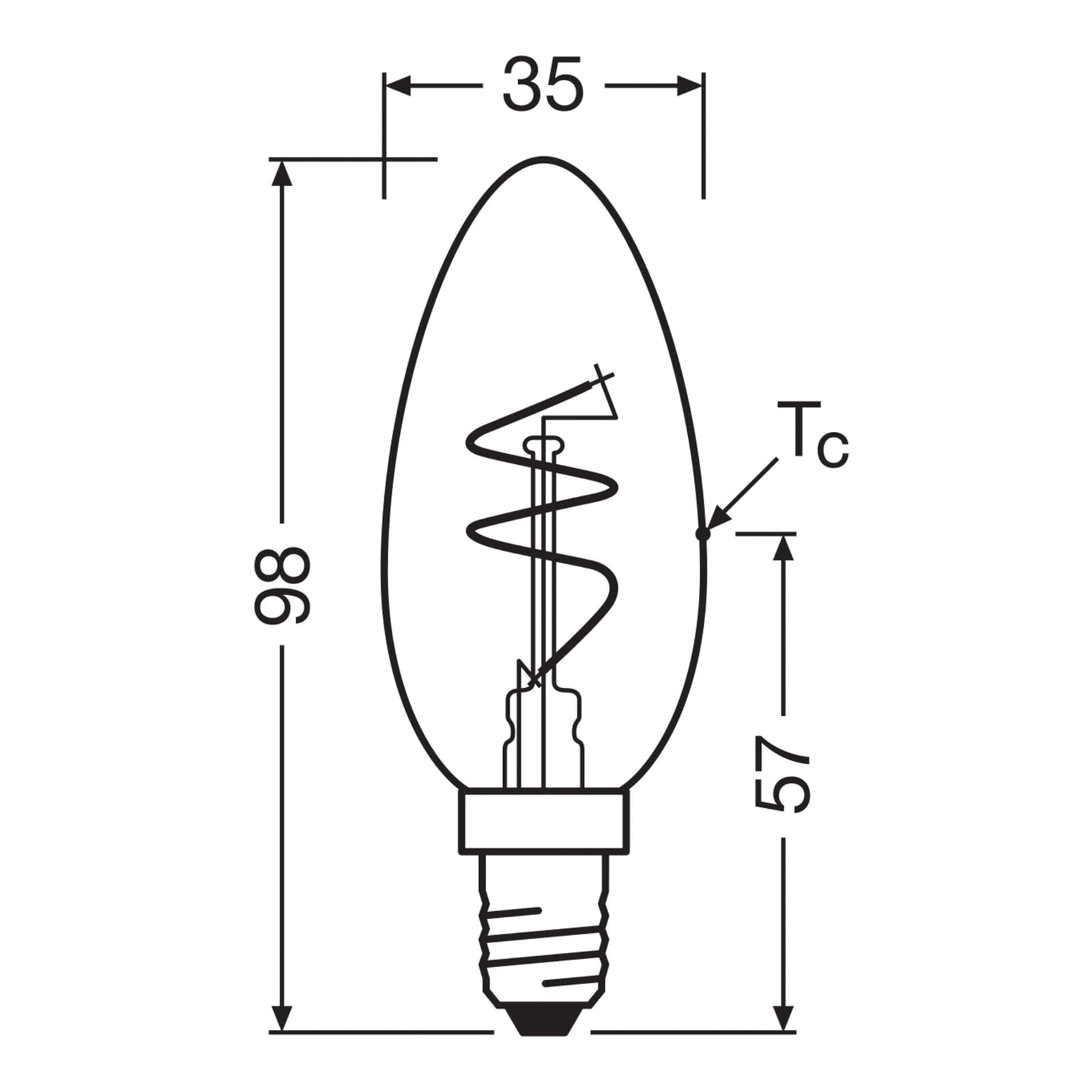 LED filamentpære kronelysform E14 3,5W dimbar gull 2200K - OSRAM bakside
