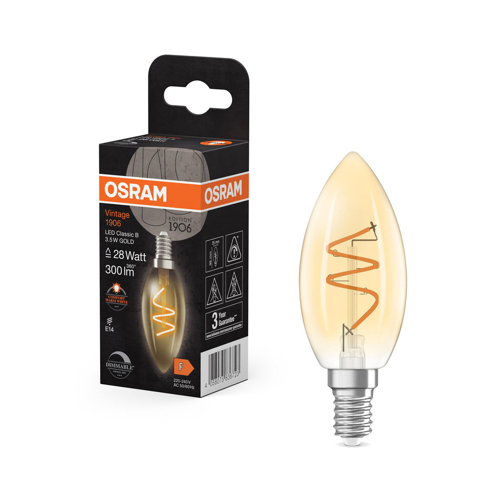 LED filamentpære kronelysform E14 3,5W dimbar gull 2200K - OSRAM nærbilde