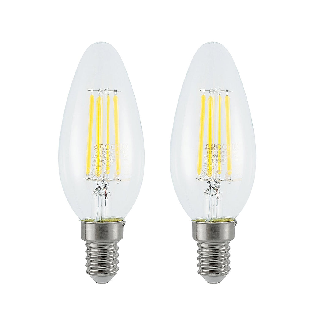 LED filamentpære kronelysform E14 4W 2700K dimbar 2-pk Arcchio forfra