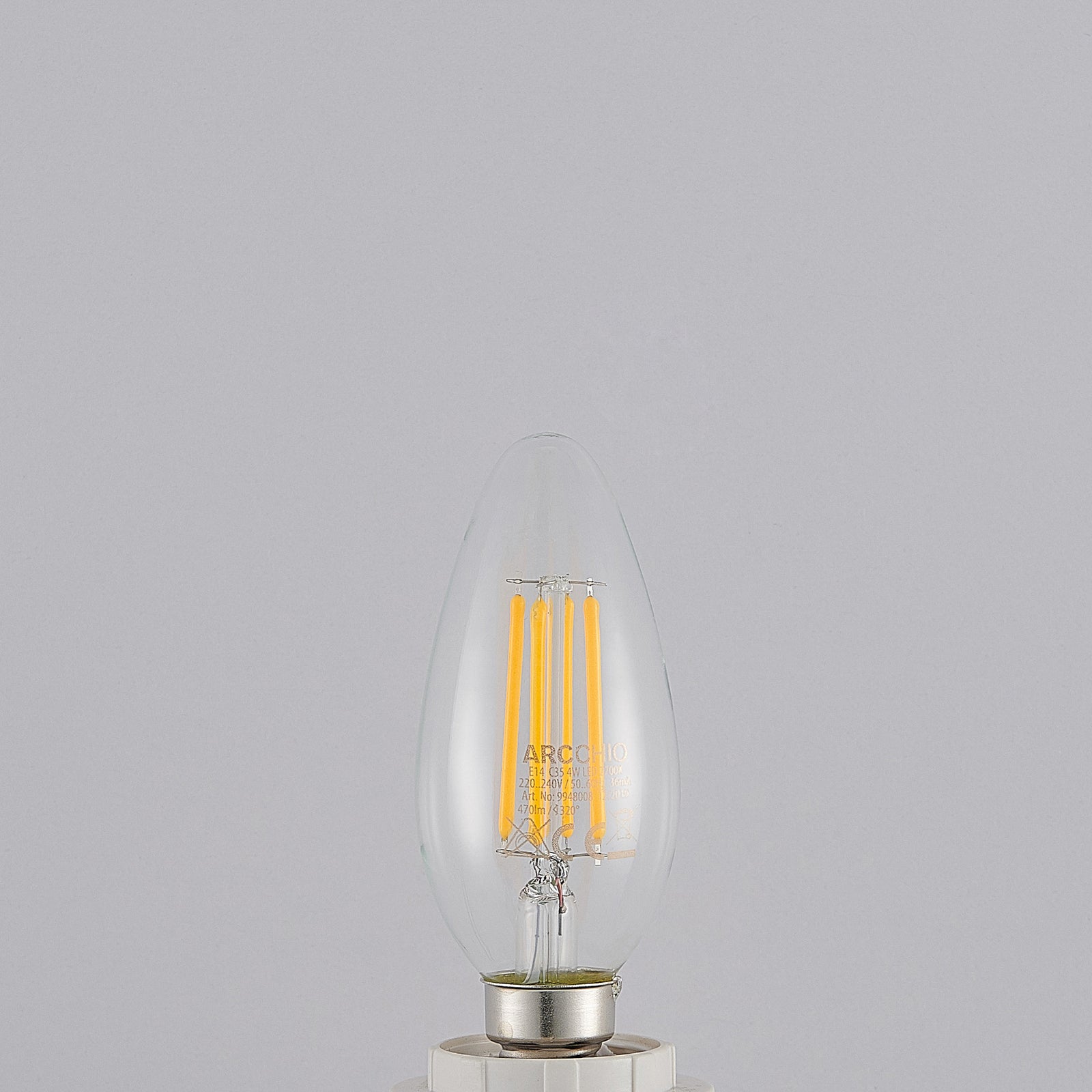 LED filamentpære kronelysform E14 4W 2700K dimbar 2-pk Arcchio klar glassdesign
