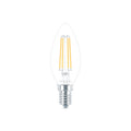 LED filamentpære kronelysform E14 6,5W 4000K klar Philips forfra