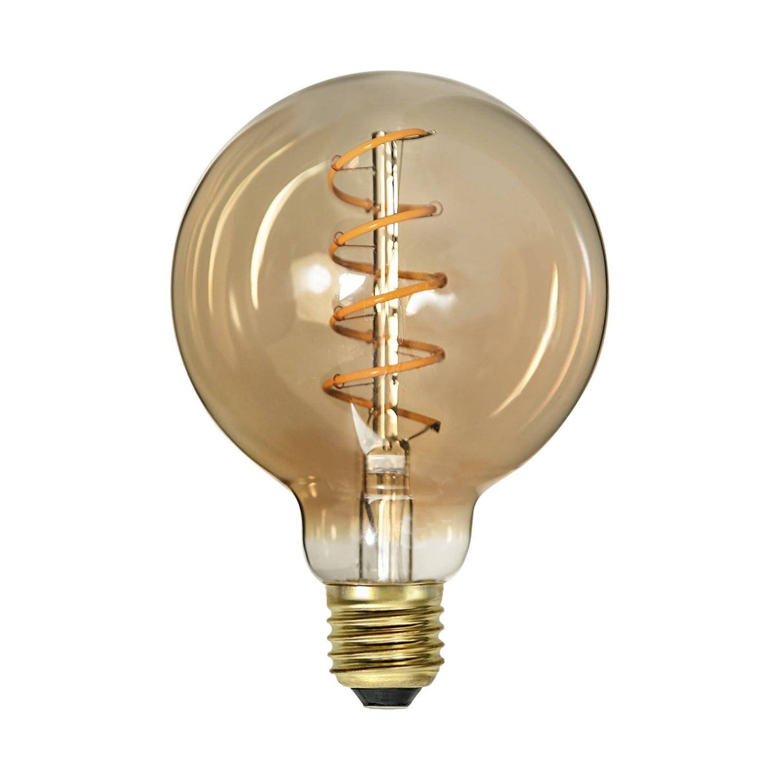 LED filamentpære spiral G95 E27 3,2W 2000K amber dimbar forfra