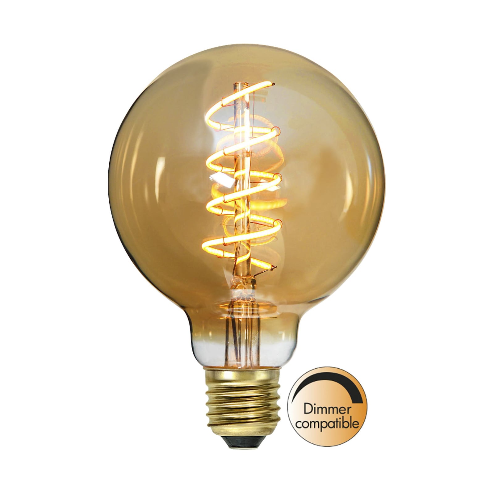 LED filamentpære spiral G95 E27 3,2W 2000K amber dimbar detalj av filament