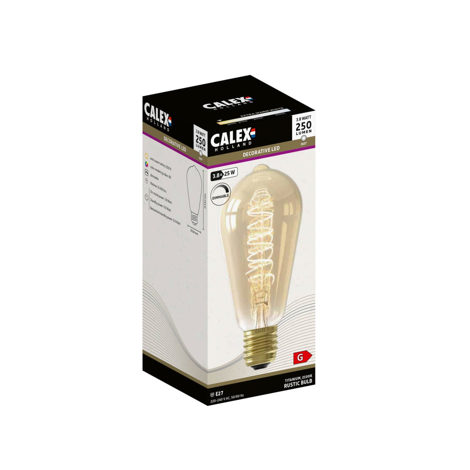 Montert LED filamentpære ST64 E27 3,8W 2100K dimbar gull - Calex i lampe