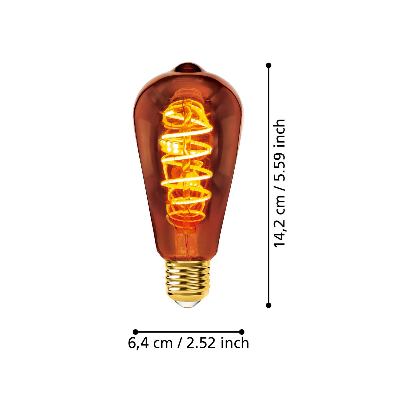 Detaljbilde av LED filamentpære ST64 E27 4W 2000K kobber