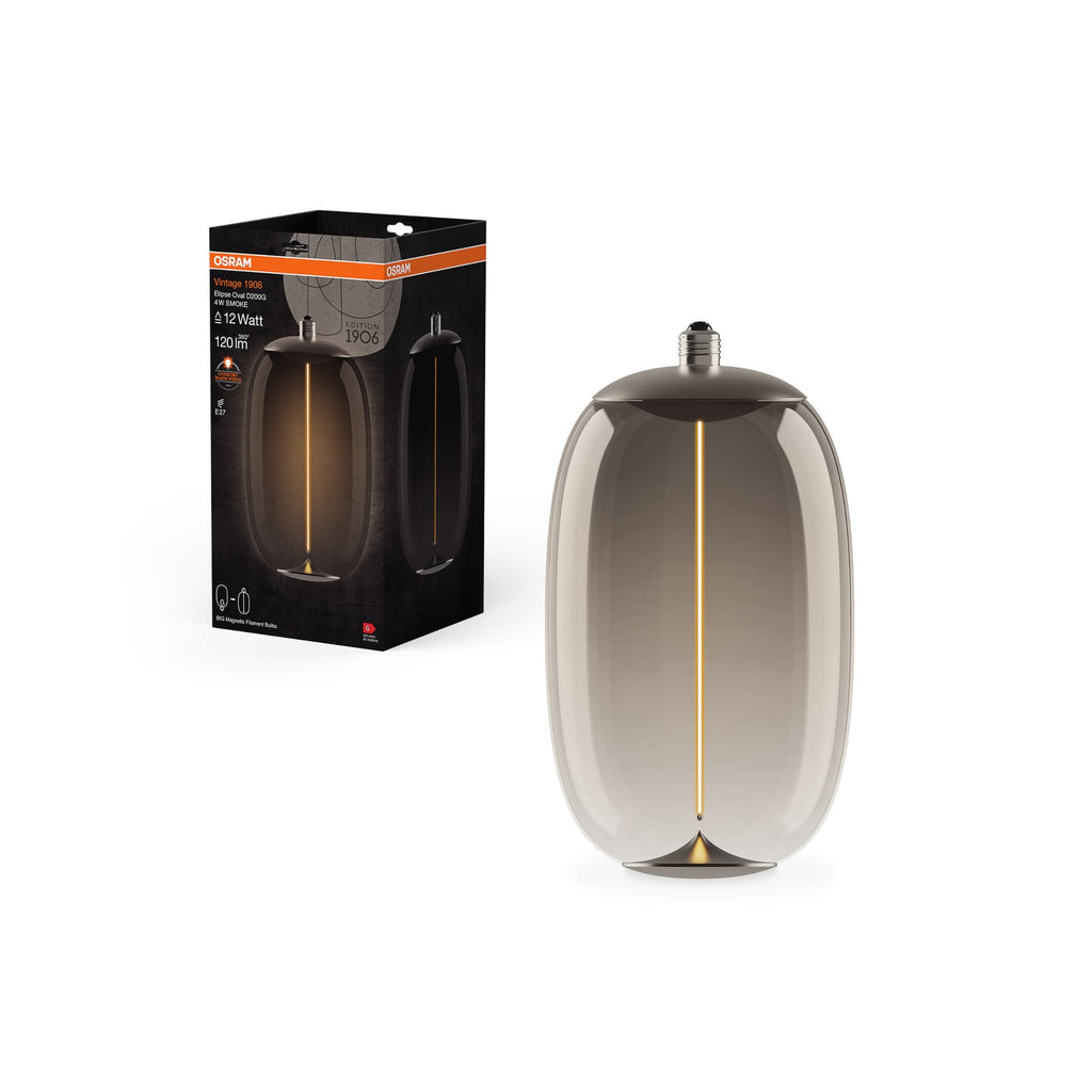 Nærbilde av LED filamentpære Vintage 1906 Big Elipse E27 4W 1800K med synlige filamenter