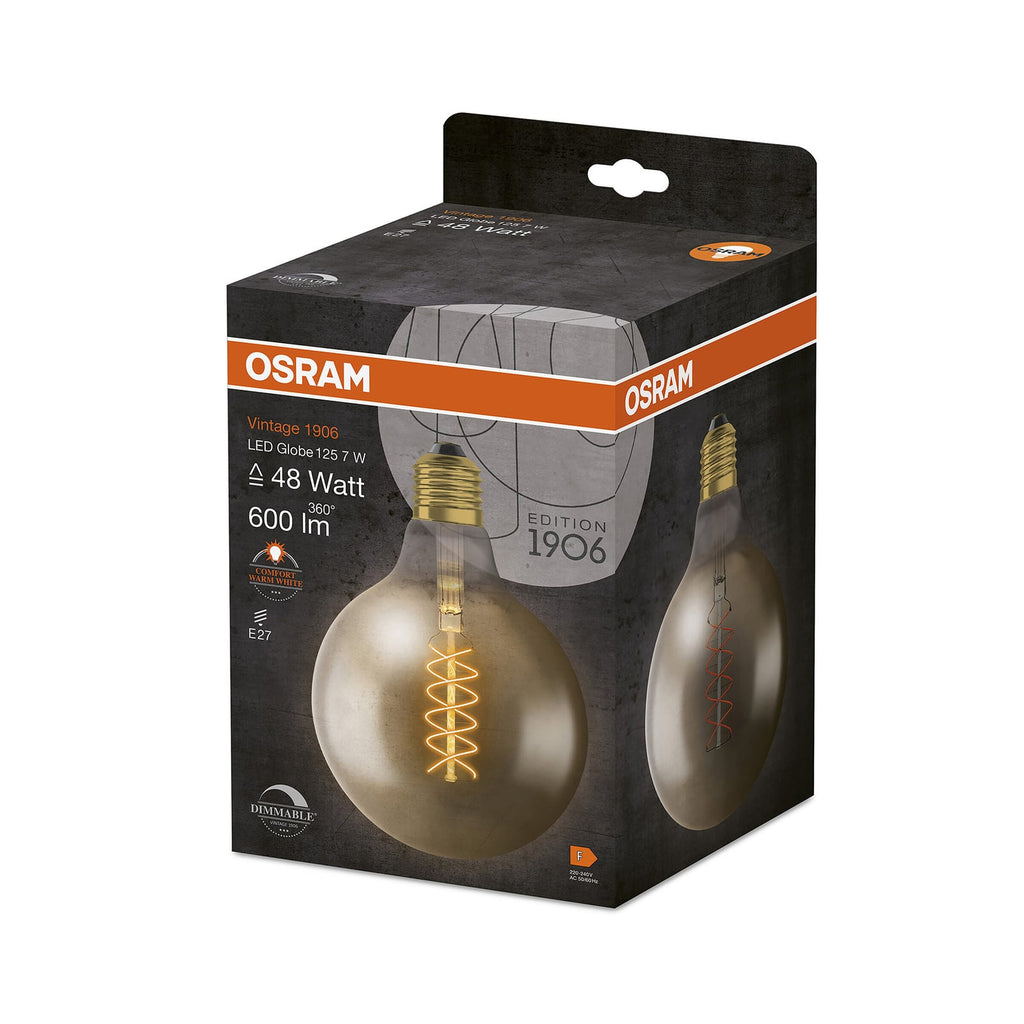 LED filamentpære Vintage 1906 G125 E27 7W 2200K dimbar gull bakside