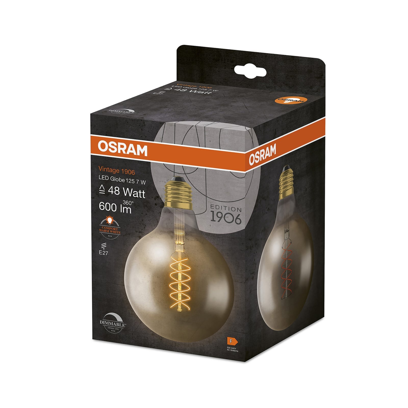 LED filamentpære Vintage 1906 G125 E27 7W 2200K dimbar gull bakside