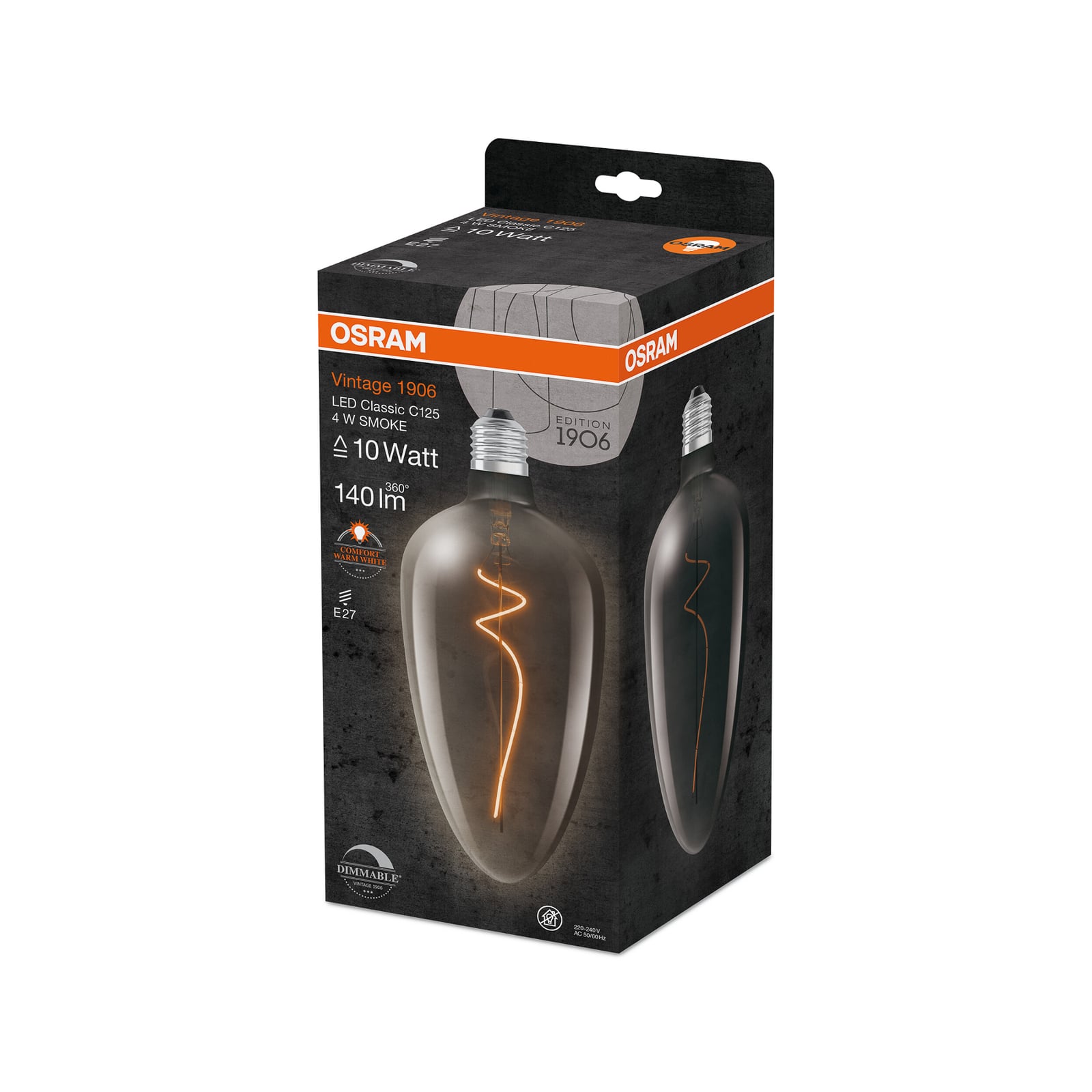 LED filamentpære Vintage 1906 E27 C125 4W 1800K dimbar - OSRAM detalj av filament