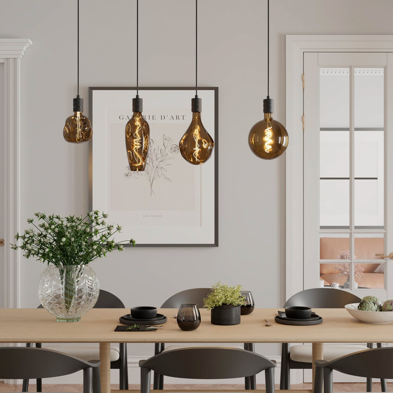 LED filamentpære XXL Organic Neo E27 4W G125 dimbar forfra
