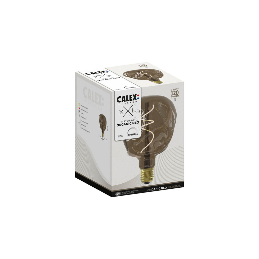 LED filamentpære XXL Organic Neo E27 4W G125 dimbar montert i lampe