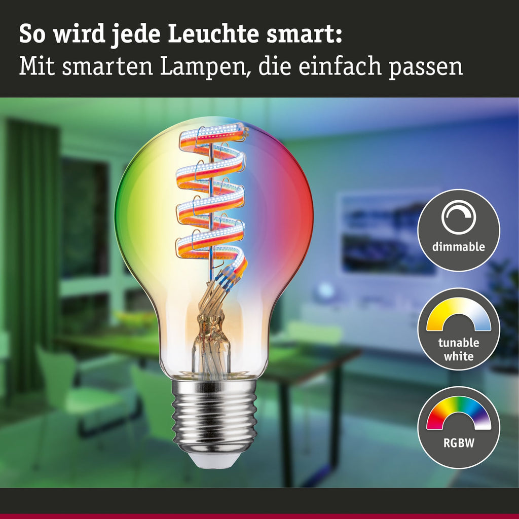 LED-filamentpære Zigbee E27 6,3W RGBW dimbar gull - Paulmann detalj av filament