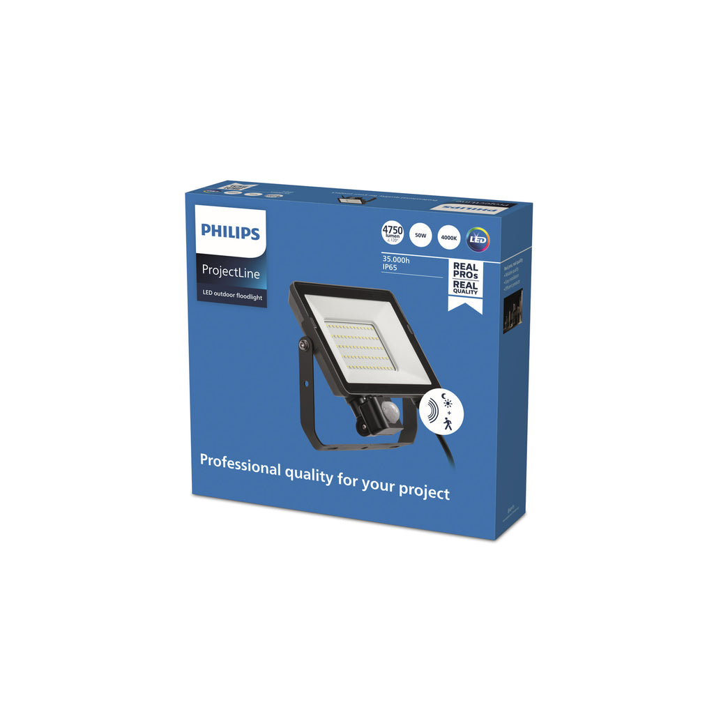 LED flomlys ProjectLine med bevegelsessensor svart 50W IP65 Philips bakside