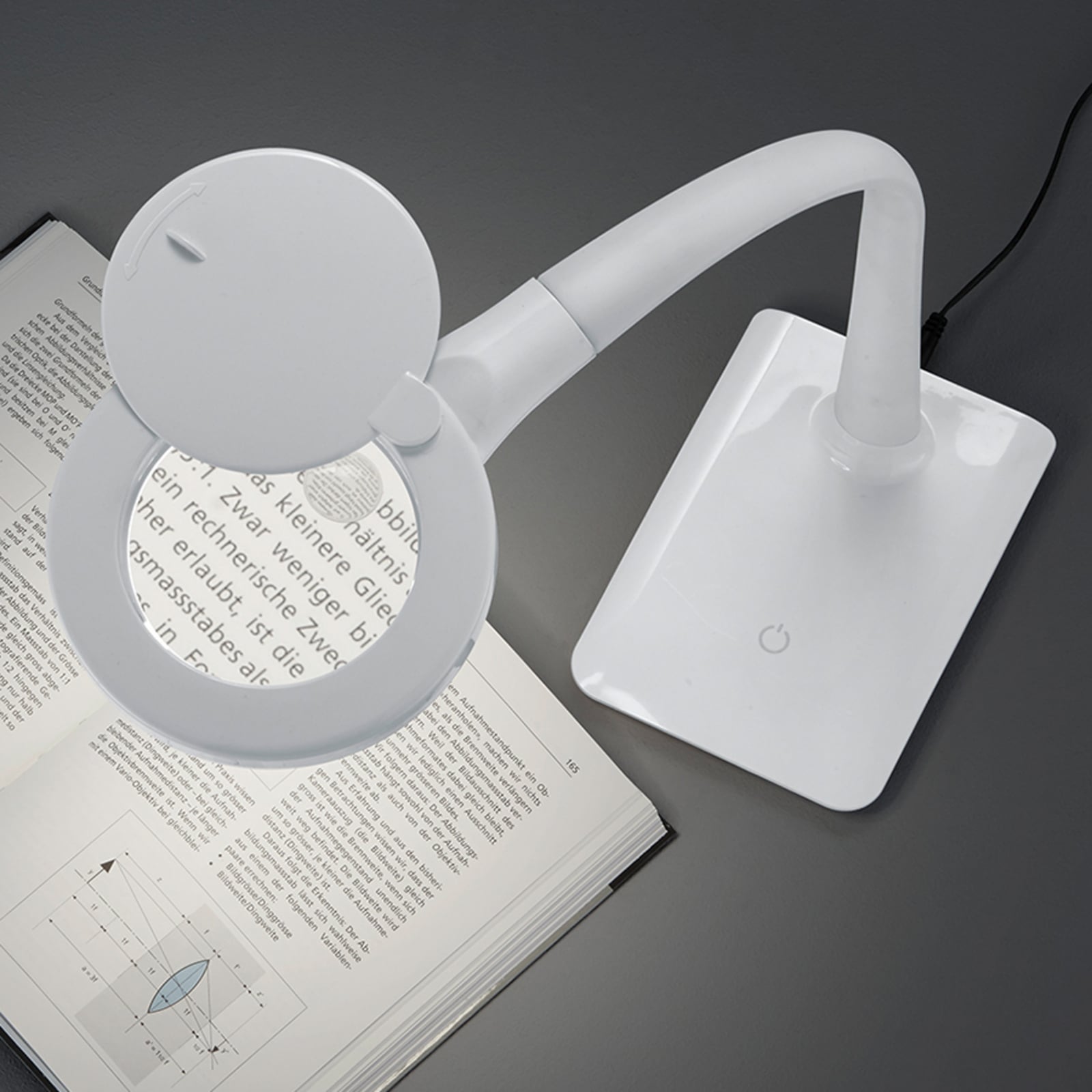 LED forstørrelseslampe Lupo med fot dimbar hvit 5W forfra