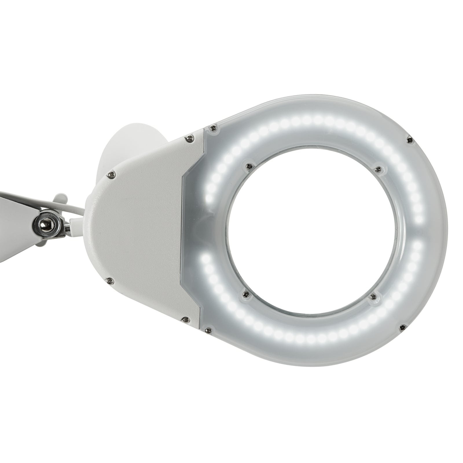 Montert LED forstørrelseslampe MAULviso med klemme hvit 8W 50 cm på bord