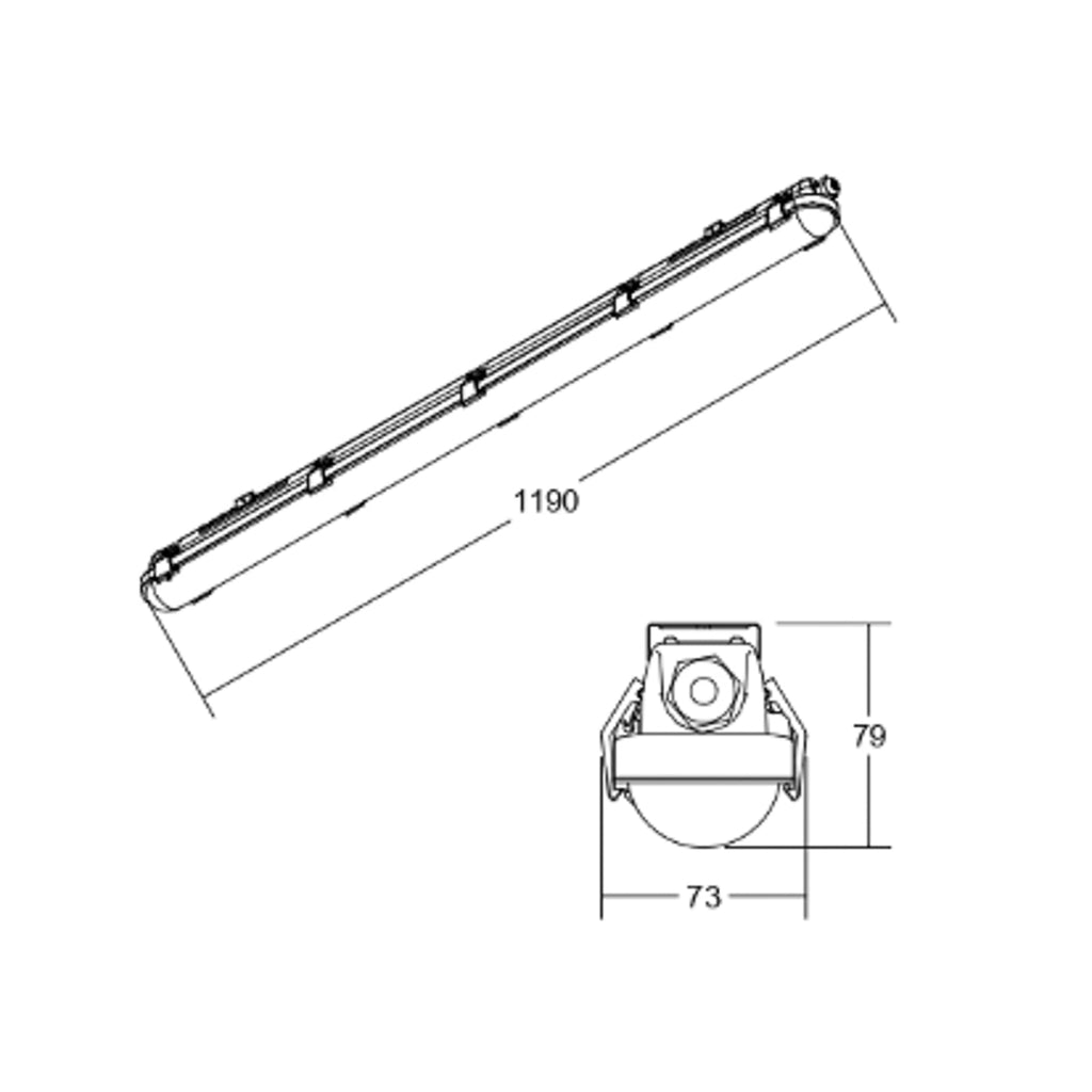 Montert LED fuktroms-armatur Humid One 119 cm 18W IP65 grå i rom