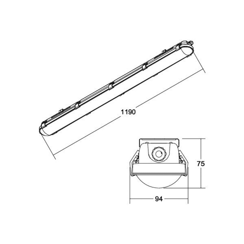 LED fuktroms-armatur Humid One Pro DALI dimbar 119 cm IP65 bakside