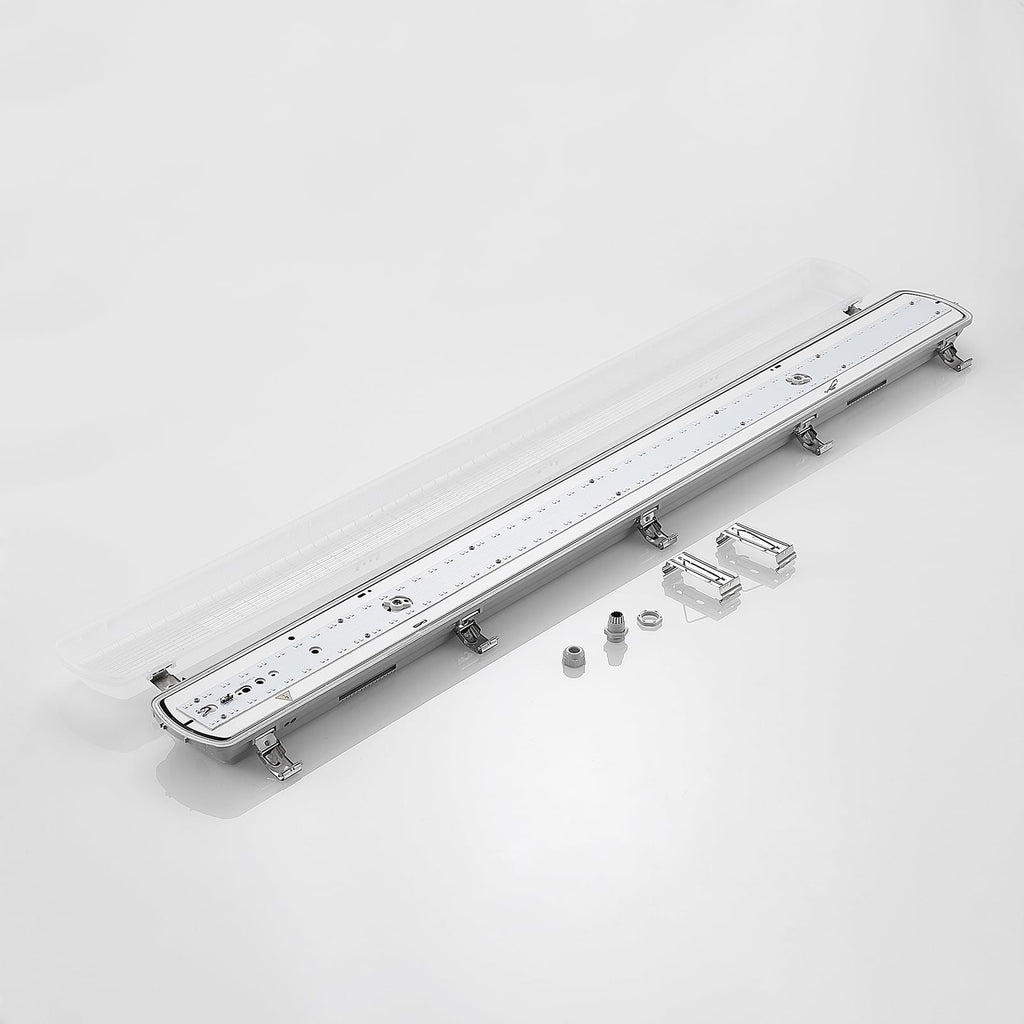 LED fuktroms-armatur Rao 121,5 cm 34W IP65 hvit lys i bruk