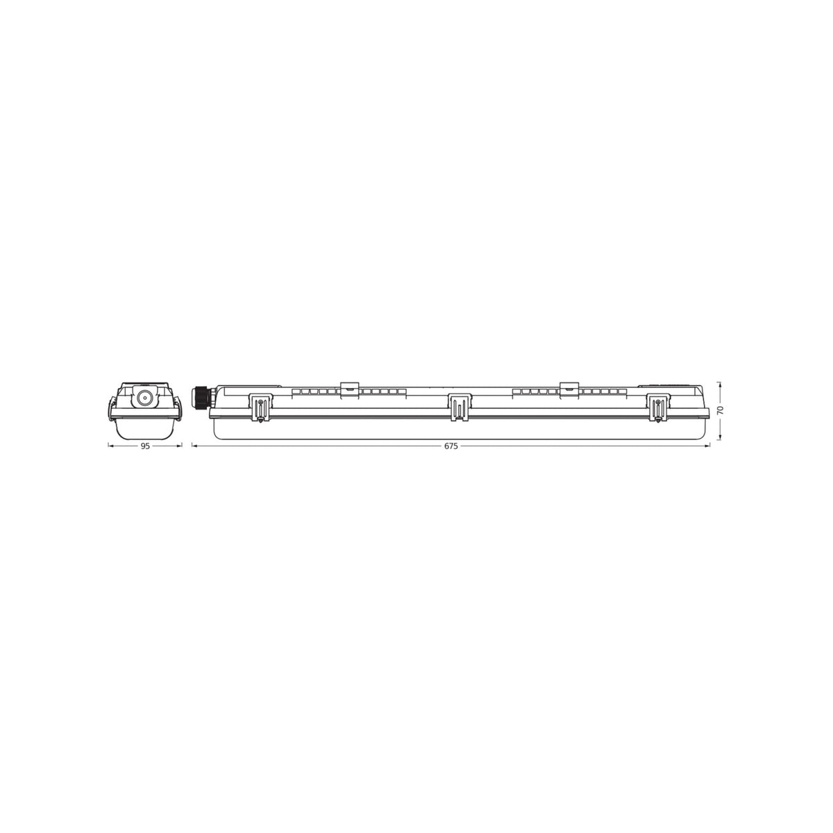 Detalj av LED fuktroms-armatur SUBMARINE PCR 68 cm 2x G13 T8 IP65 OSRAM