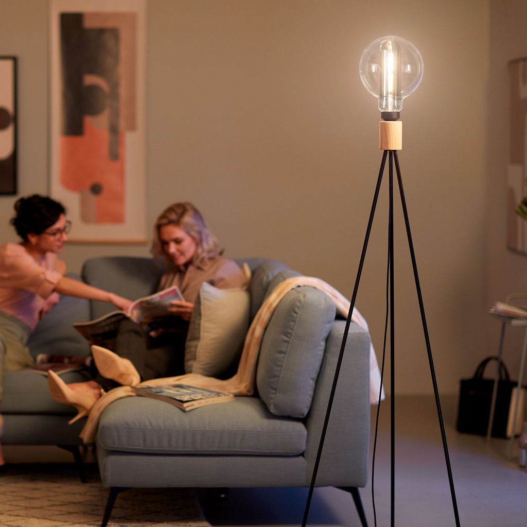 LED globepære E27 6,5W 1800K dimbar røykfarget Ø20 cm - Philips bakside