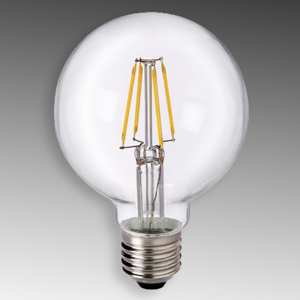 LED globepære E27 6W 2700K G80 filament klar forfra