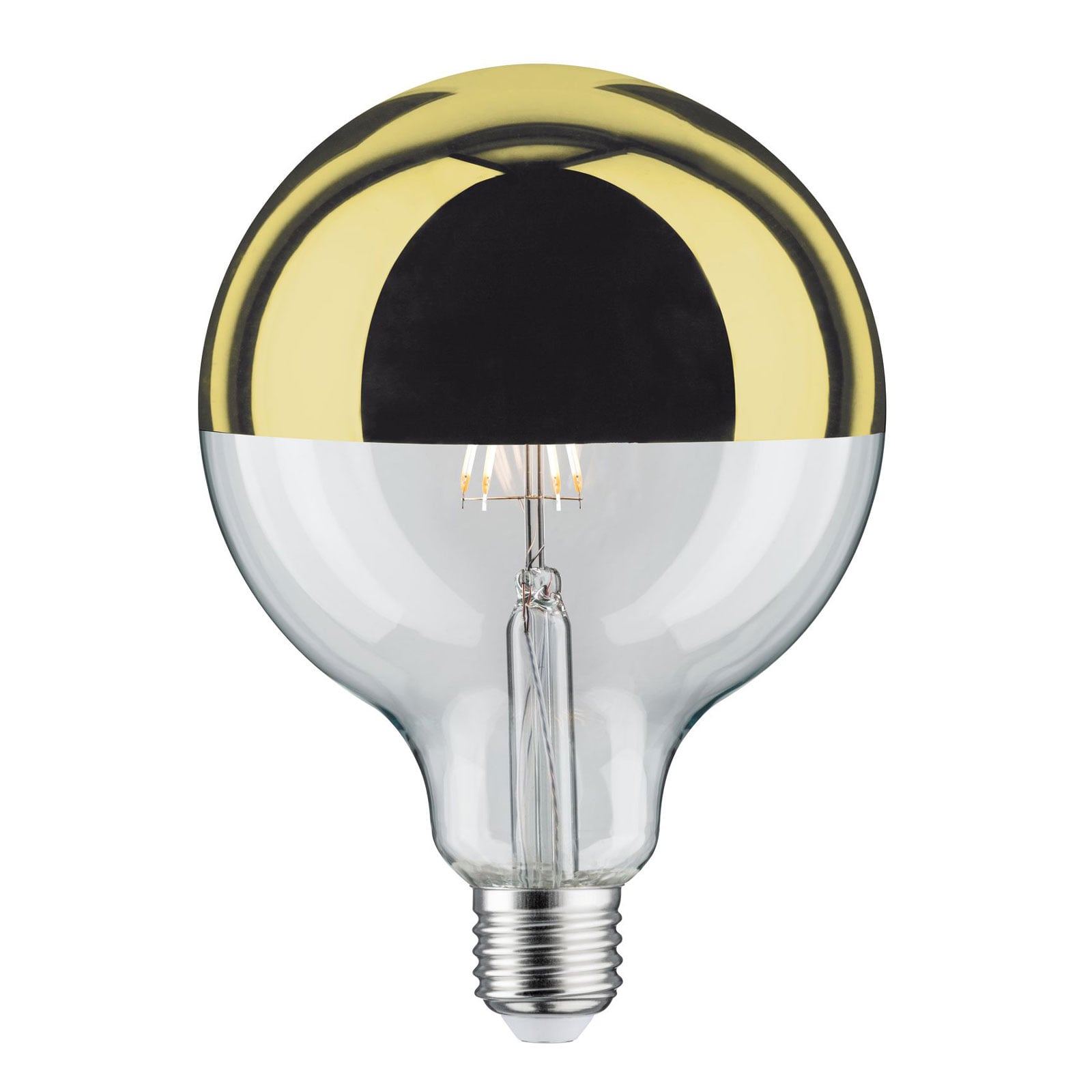 LED-globepære E27 G125 6,5W 2700K toppspeilet gull dimbar - Paulmann forfra
