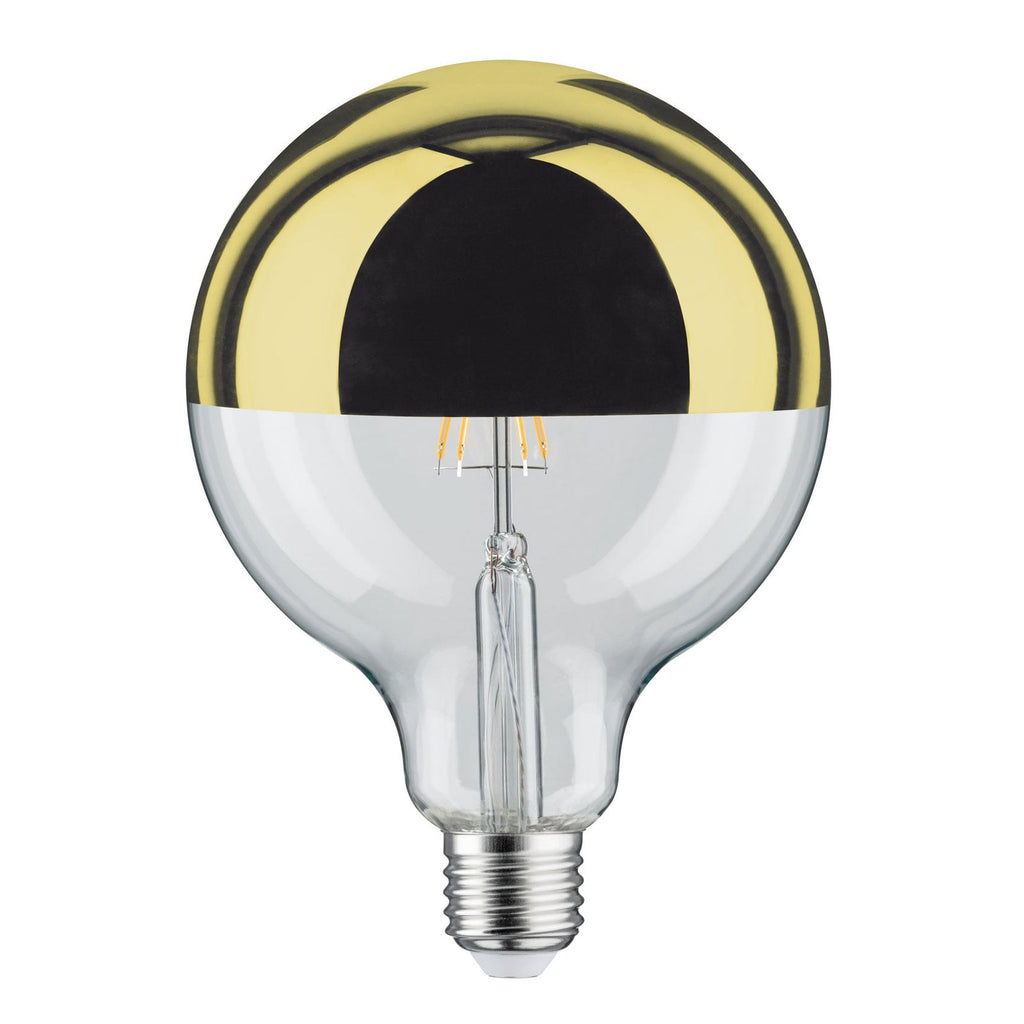 Bakside av LED-globepære E27 G125 6,5W 2700K toppspeilet gull dimbar - Paulmann