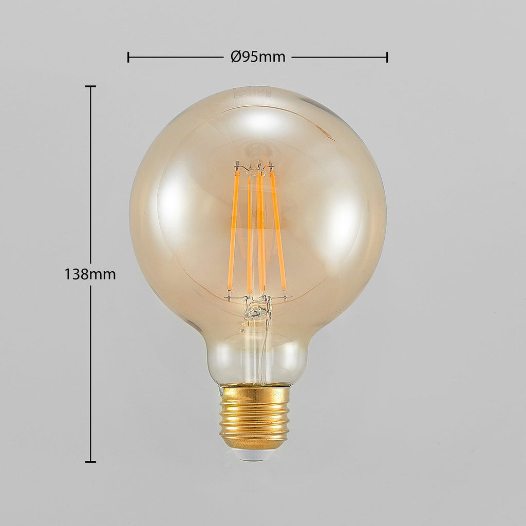 LED globepære E27 G95 6,5W 2500K amber detalj av filament