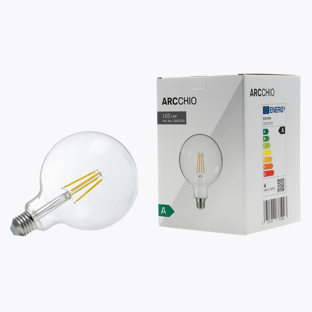 LED globepære G125 E27 3,8W 2700K 806lm klar filament montert