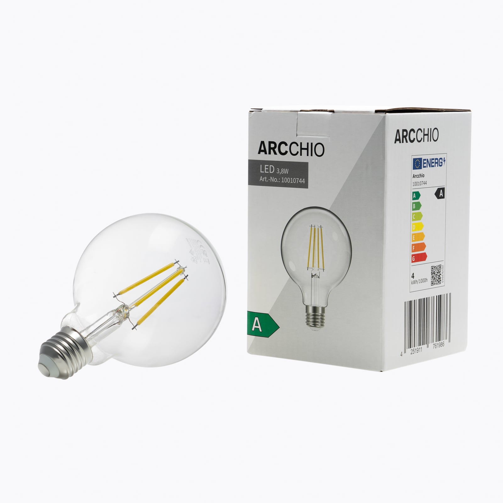 LED globepære G95 E27 filament 3,8W 3000K 806lm klar - Arcchio montert i lampe