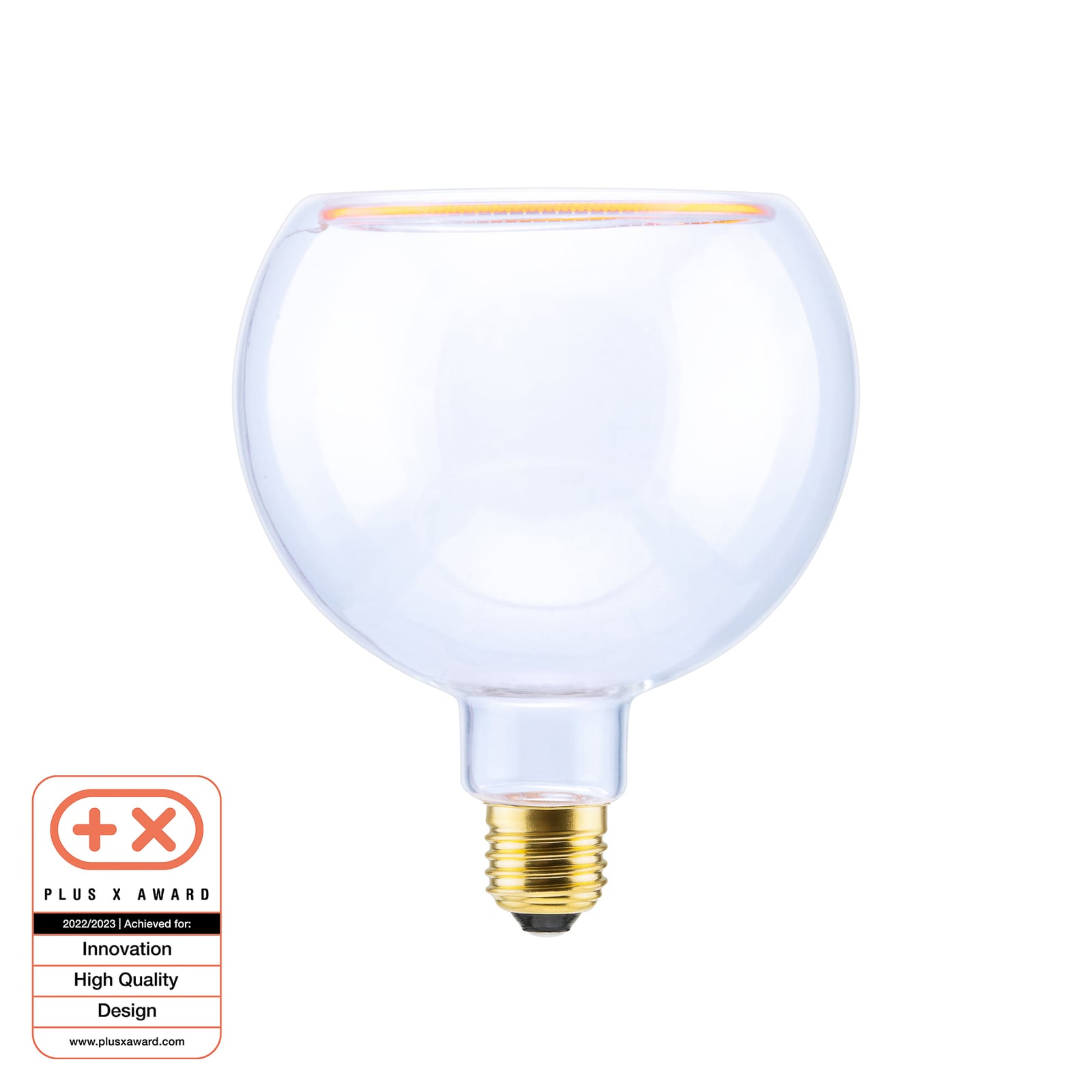 LED globepære E27 4,5W 2200K dimbar klar Ø12,5 cm - SEGULA montert i lampe