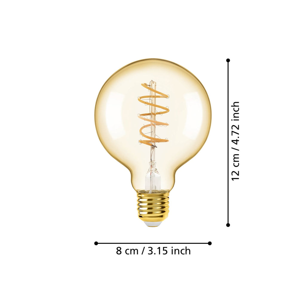 LED globepære E27 4W 2000K amber Ø8 cm dimbar detalj av filament