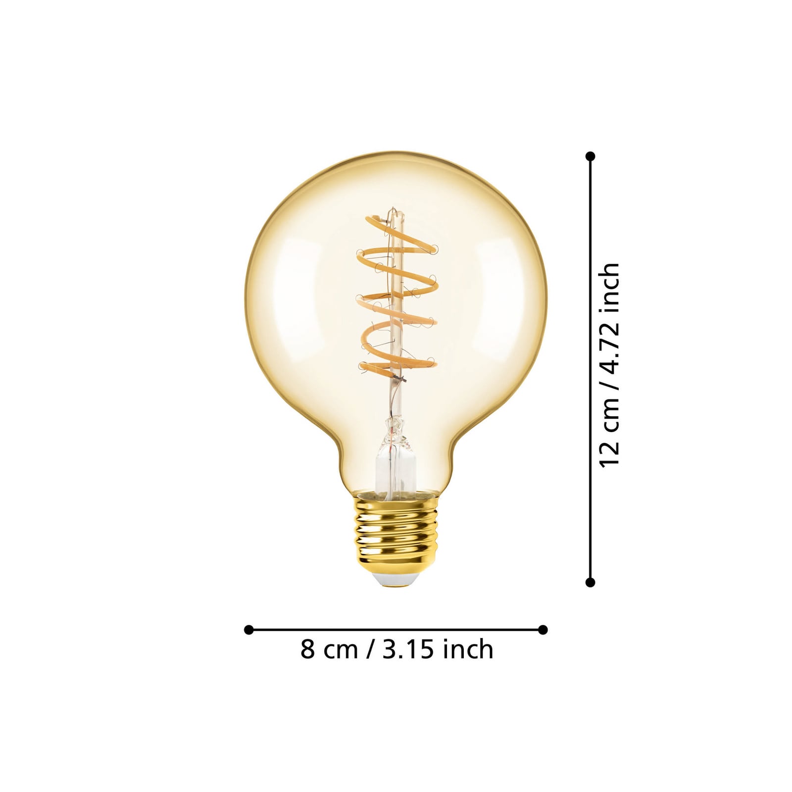 LED globepære E27 4W 2000K amber Ø8 cm dimbar detalj av filament