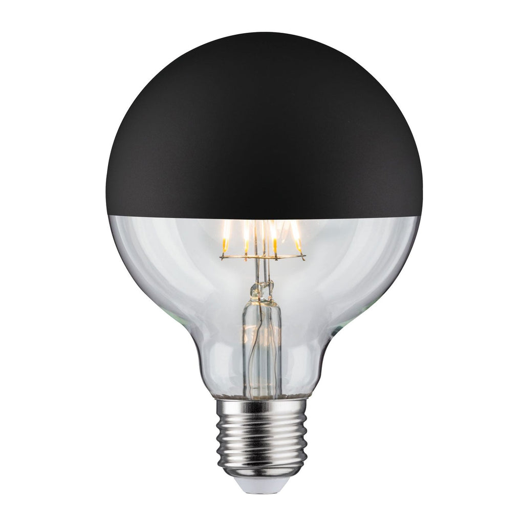 LED globepære E27 6,5W 2700K dimbar toppforspeilet svart - Paulmann detalj av filament
