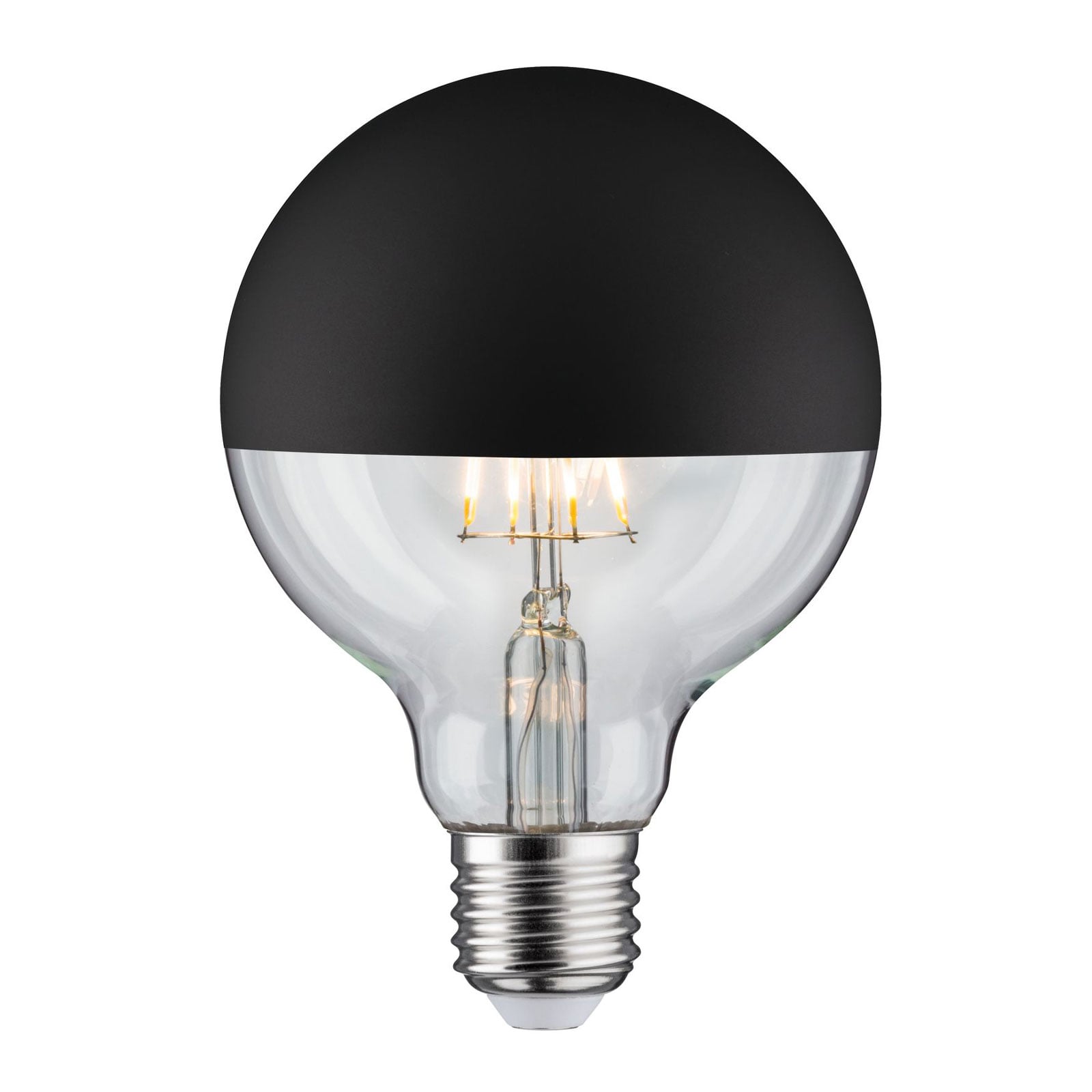 LED globepære E27 6,5W 2700K dimbar toppforspeilet svart - Paulmann detalj av filament