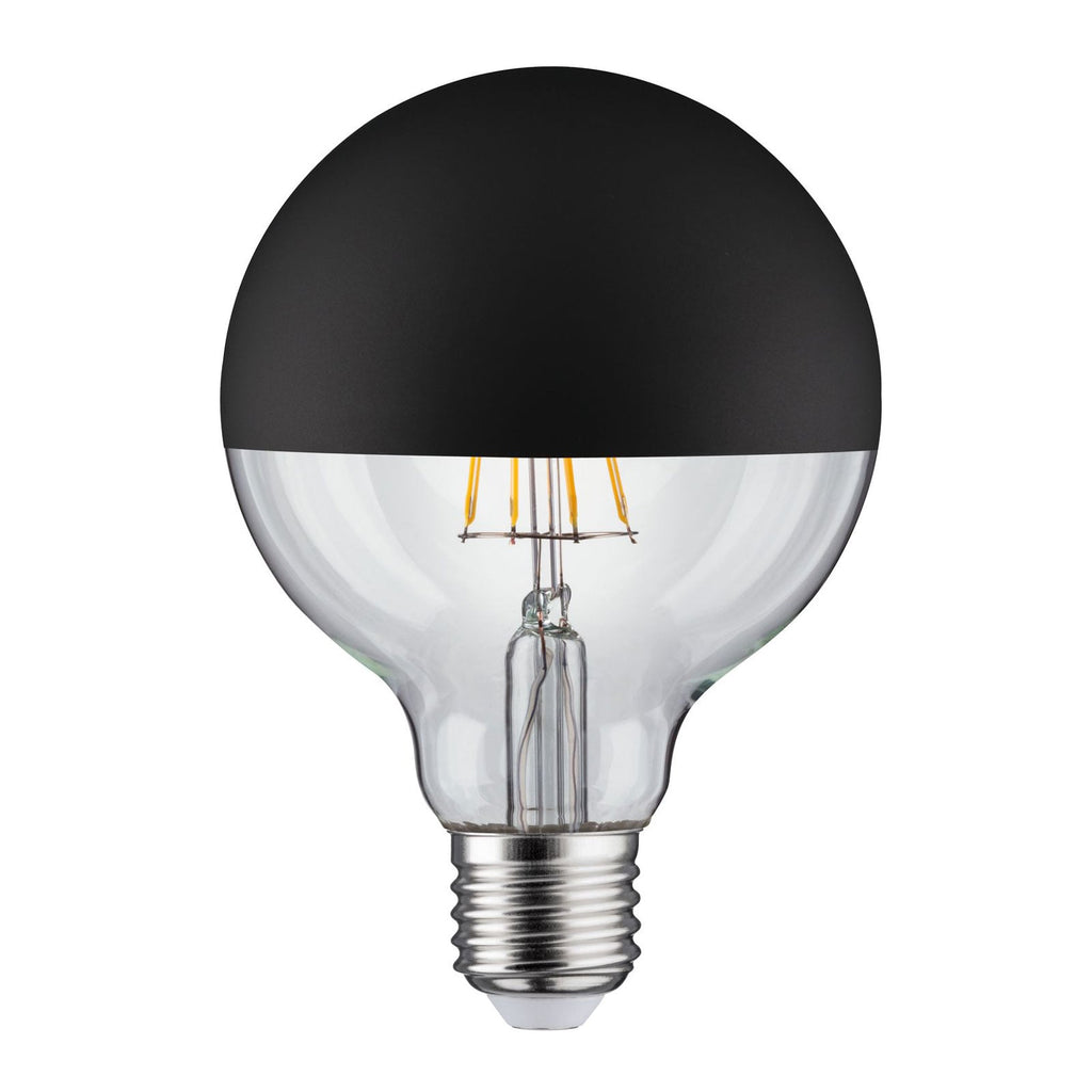 LED globepære E27 6,5W 2700K dimbar toppforspeilet svart - Paulmann montert i lampe