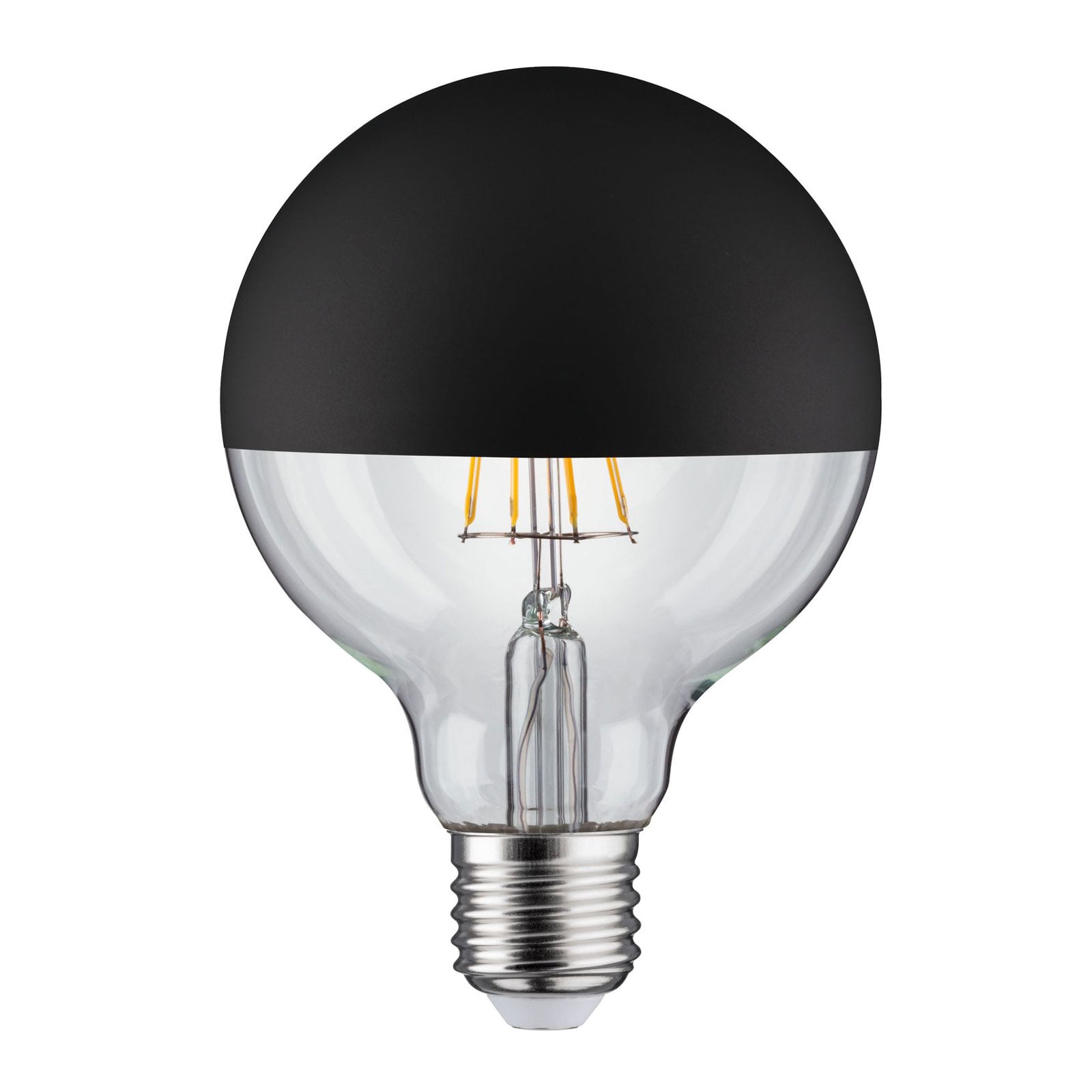 LED globepære E27 6,5W 2700K dimbar toppforspeilet svart - Paulmann montert i lampe