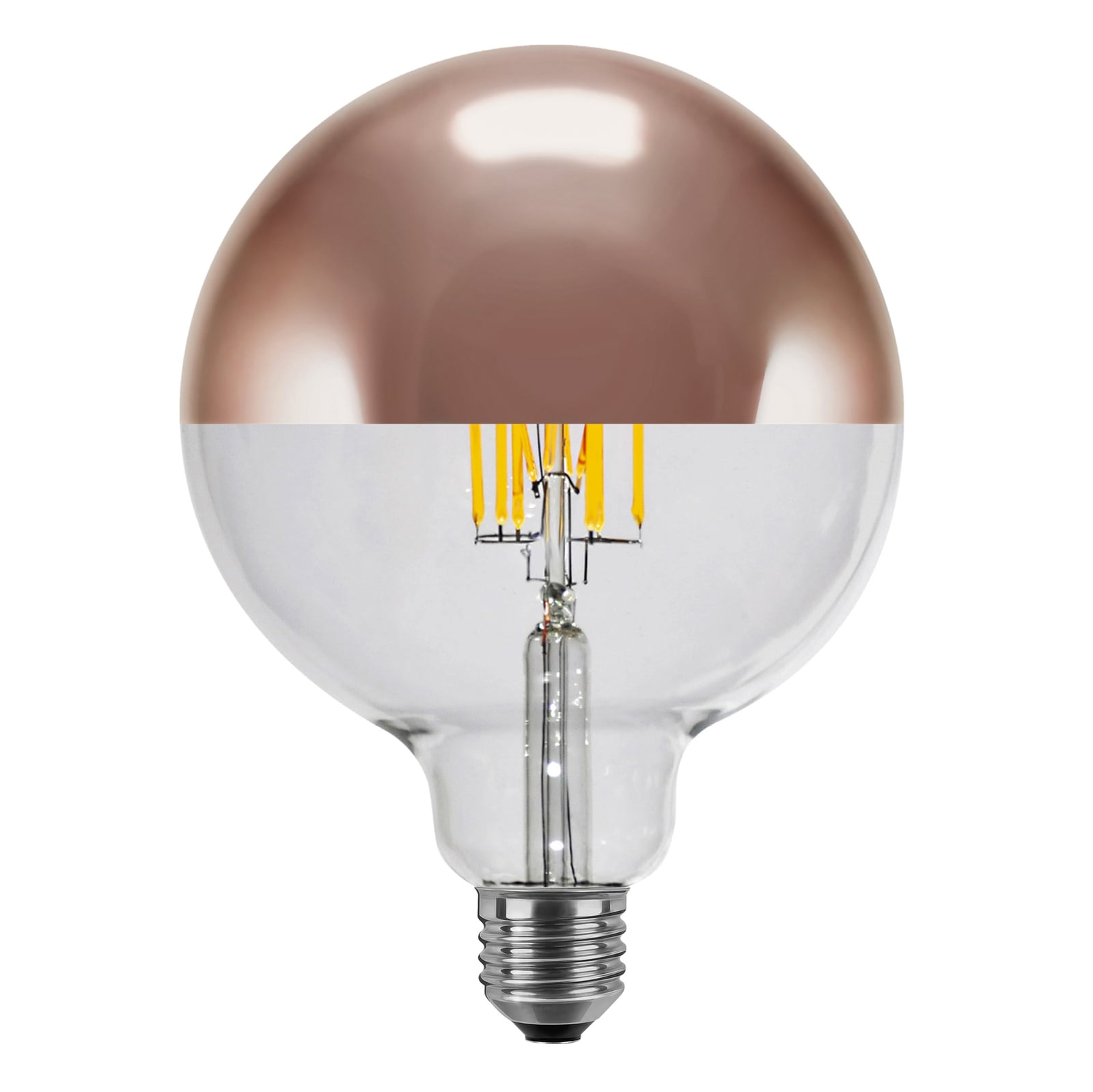LED-globepære E27 6,5W 2700K toppspeilet kobber dimbar forfra