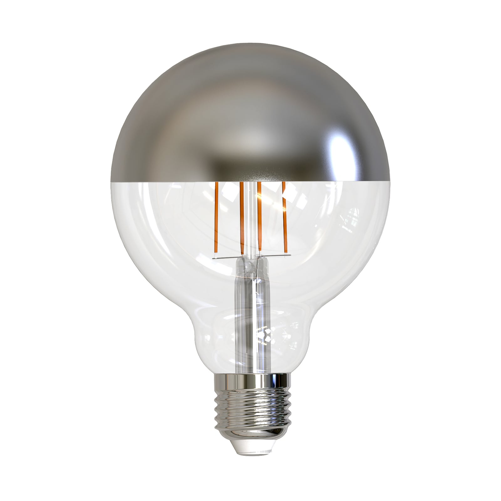 LED globepære E27 9W 2700K toppforspeilet sølv dimbar fra Müller-Licht forfra