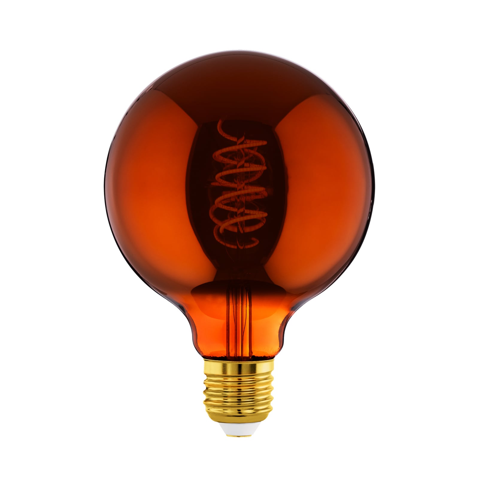 LED globepære E27 G125 4W 2000K filament kobber forfra