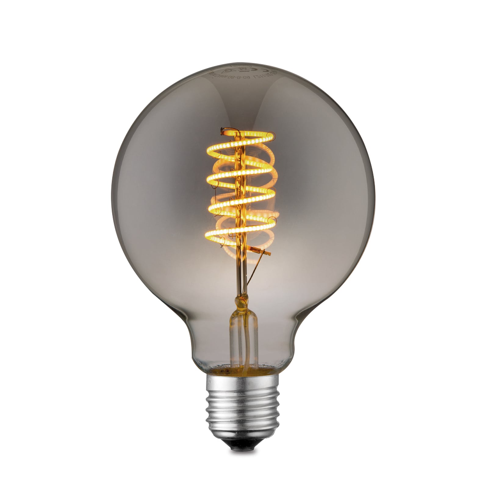 LED globepære E27 G95 4W 1800K røykfarget dimbar foran